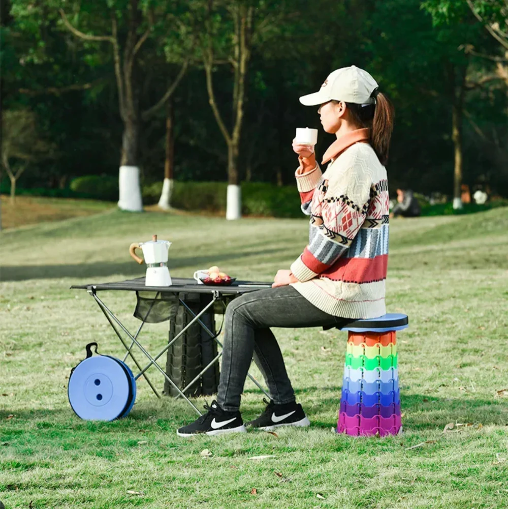 Telescopic folding plastic stool, collapsible outdoor camping retractable seat