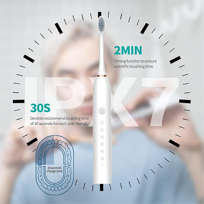 lectric USB rechargeable ultrasonic toothbrush with 4 heads, 6 modes, waterproof