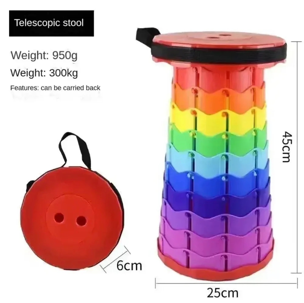 Telescopic folding plastic stool, collapsible outdoor camping retractable seat