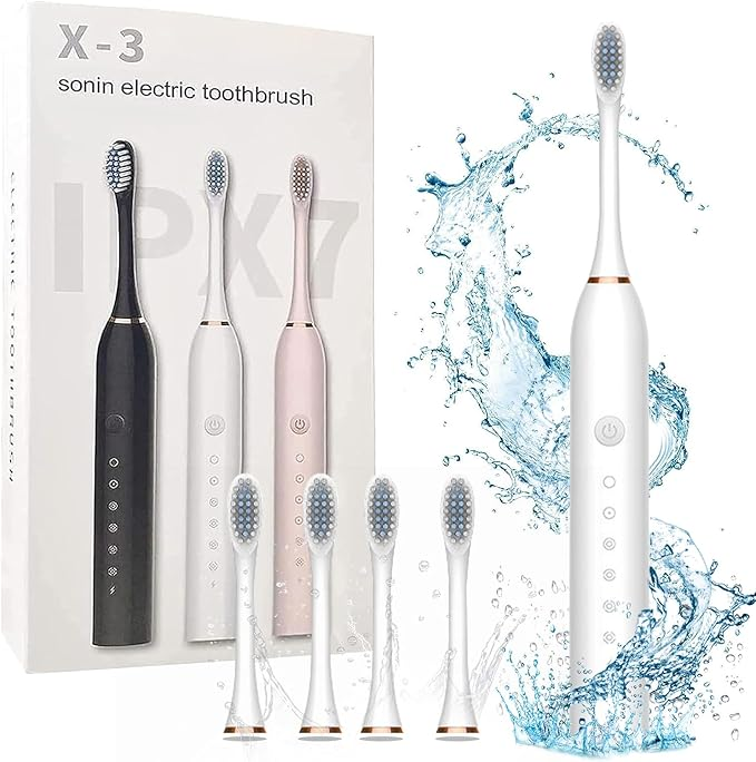 lectric USB rechargeable ultrasonic toothbrush with 4 heads, 6 modes, waterproof