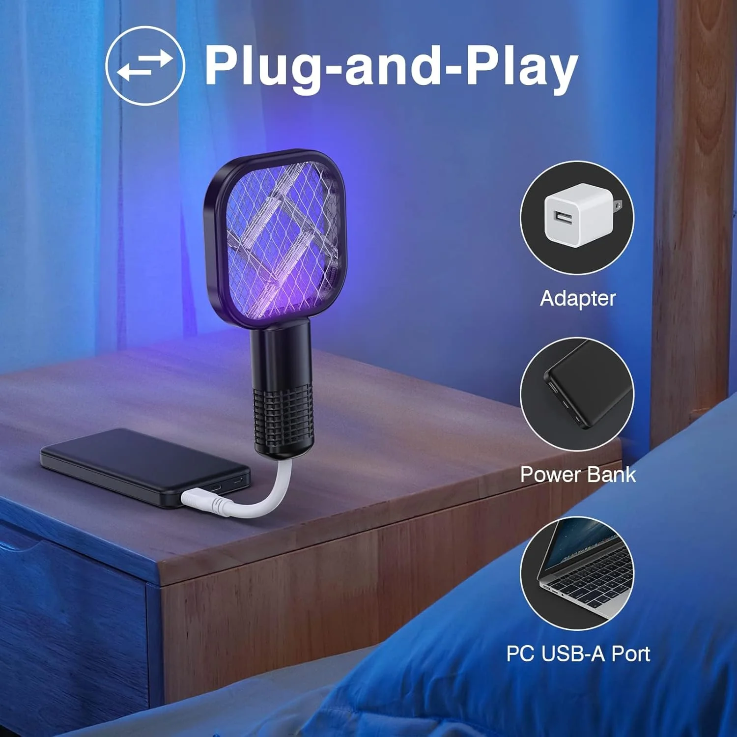 USB Electric Mosquito Killer Racket Lamp | Silent & Safe Insect Killer Light