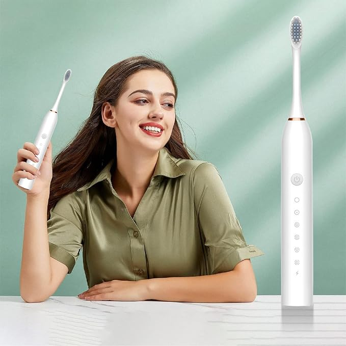lectric USB rechargeable ultrasonic toothbrush with 4 heads, 6 modes, waterproof