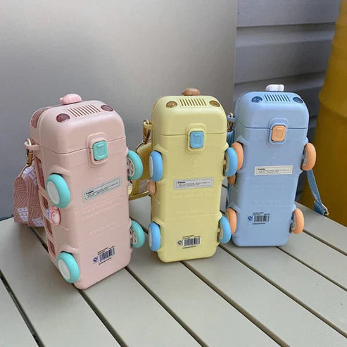 Bus Shape Water Bottle with Straw for Kids