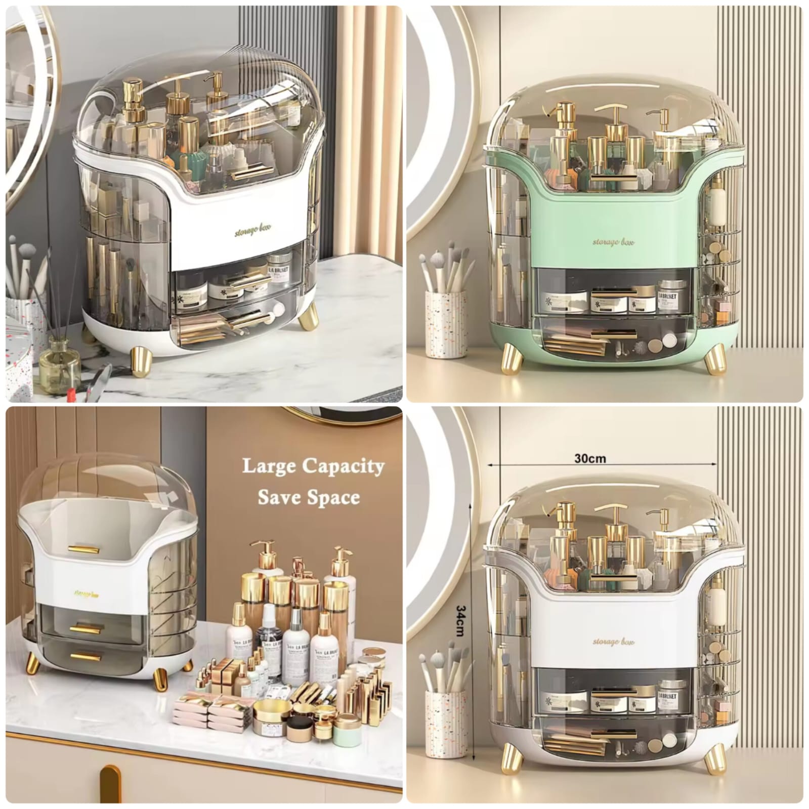 Luxury desktop cosmetic organizer, dustproof, waterproof makeup vanity storage box